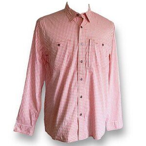 Orvis Mens Performance Shirt Sz L Orange Plaid Moisture Wicking Cotton Nylon Top